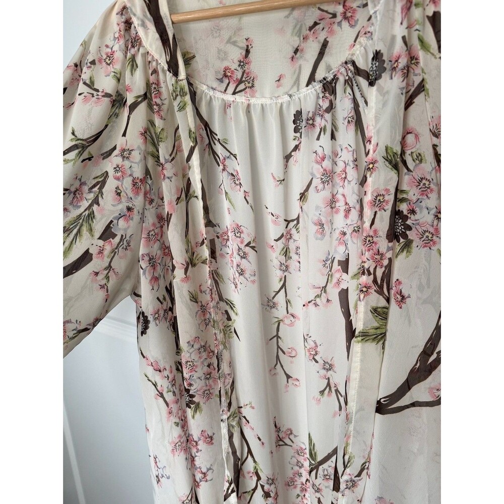 Boho Floral Cherry Blossom Kimono Cardigan Crochet Fringe Duster One Size - Picture 4 of 6
